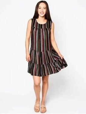 Velvet by Graham & Spencer Striped Tiered Mini Dress in Black Multi